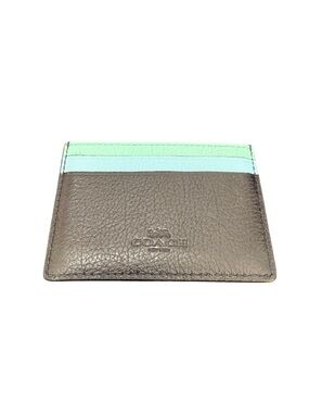 Coach Brown Leather Card Case with Mint Stripe